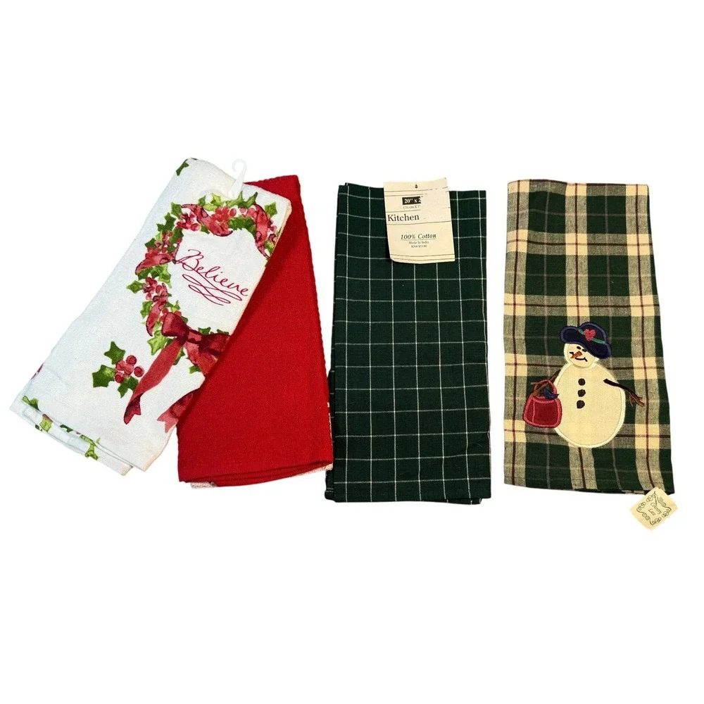 Lot‎ of 4 Christmas Kitchen Dish Towels Holiday Festive Gifting New